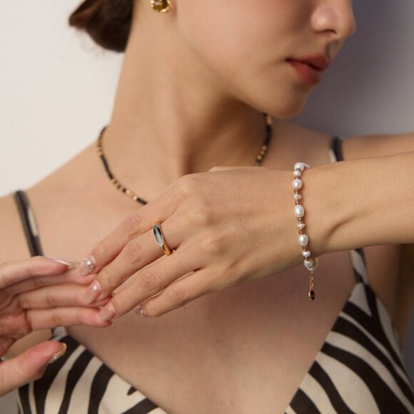 ✨ Artisan Original Design Freshwater Pearl & Amber Glass Beaded Bracelet | S925 - Picture 5 of 9